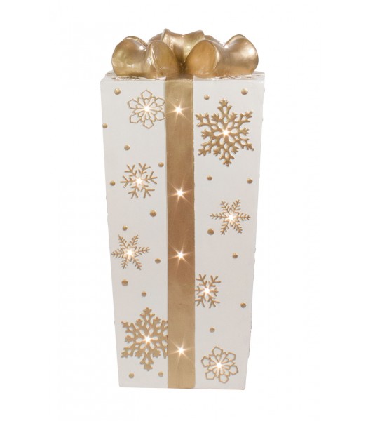 Lit Fiberglass Gift Box with Snowflakes